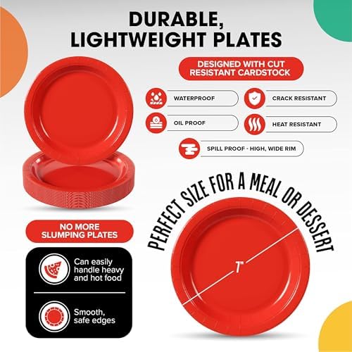 Exquisite Heavy Duty 7 Inch Red Paper Plates 100 Pcs Party Supplies