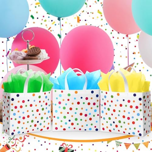 Wesnoy 20 Pack Rainbow Polka Dot Reusable Gift Bags