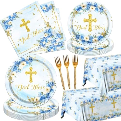 God Bless Plates Napkins Baptism Communion Party Tableware Set