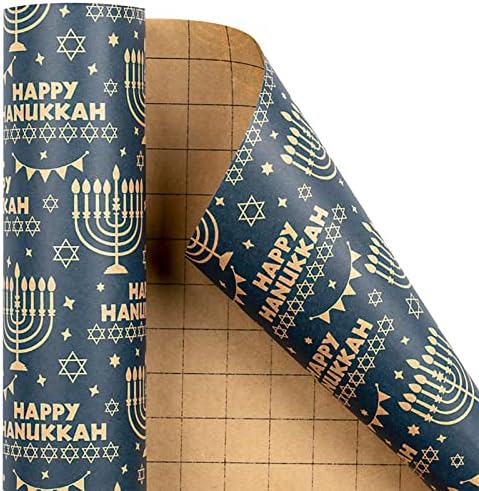 RUSPEPA Kraft Hanukkah Wrapping Paper Roll - Mini Roll - 17 Inches x 328 Feet