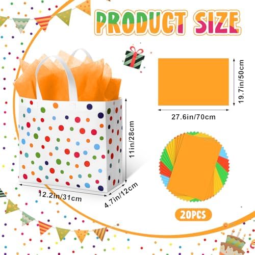 Wesnoy 20 Pack Rainbow Polka Dot Reusable Gift Bags