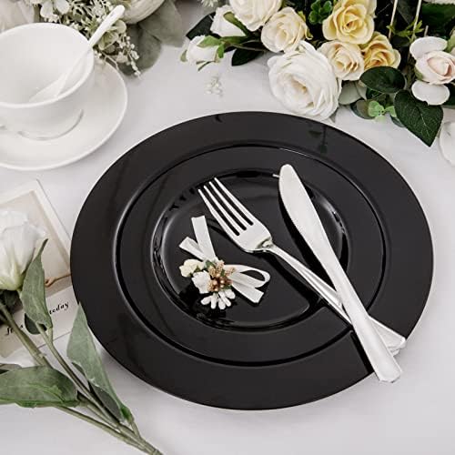 FLOWERCAT 60PCS Heavy Duty Black Disposable Plates