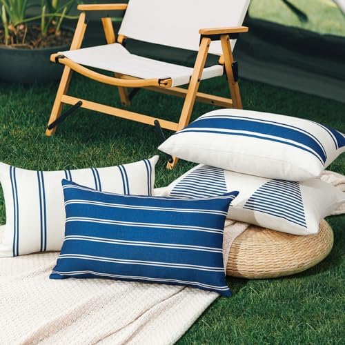 OTOSTAR Waterproof Pillow Covers 12x20 Inch Pack of 4 Navy Blue