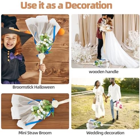 SISIMER Wedding Brooms with White Tulle and Pearl Ribbon