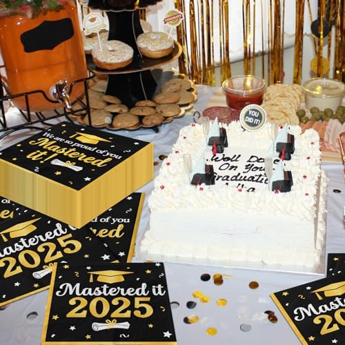 Mastered It Graduation Napkins 2025 50pcs Black Gold Decorations