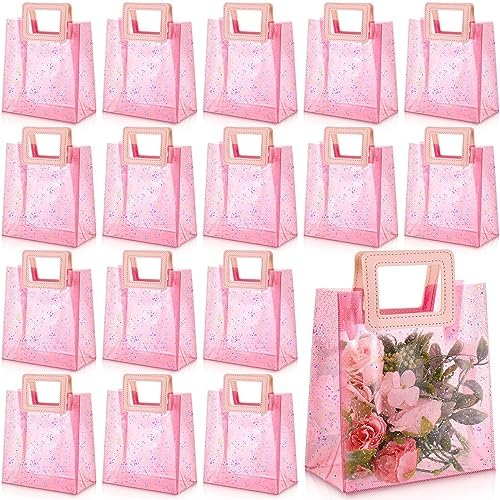 Jetec 20 Pcs Clear Plastic Gift Bags with Handles