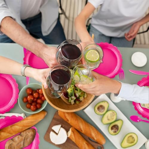 175 Pcs Hot Pink Party Plates Napkins Set