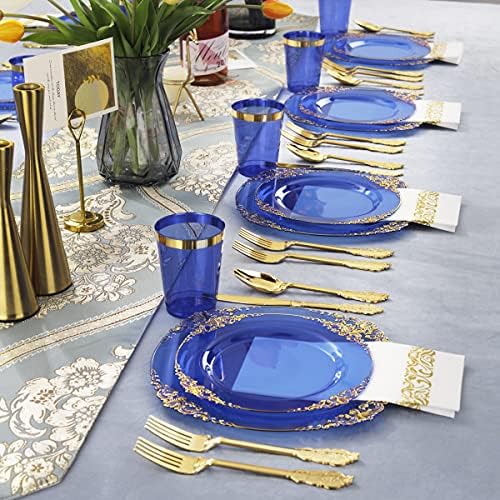 Nervure 175PCS Clear Blue Plastic Plates Set