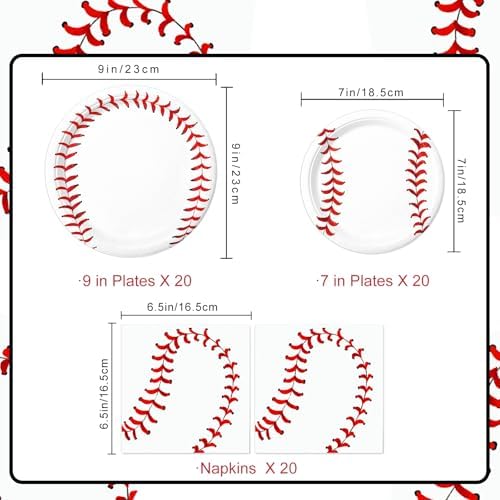 Oigco 60 Pc Baseball Party Tableware Set for 20