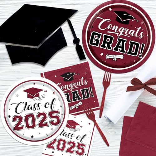 Class of 2025 Graduation Plates Napkins Maroon Party Supplies