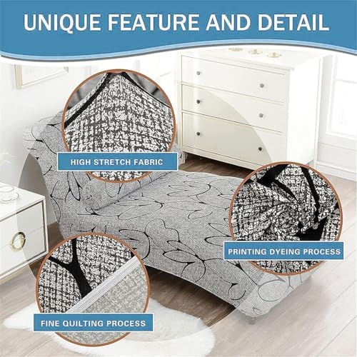 Printed Armless Chaise Lounge Chair Covers with Round Pillowcase