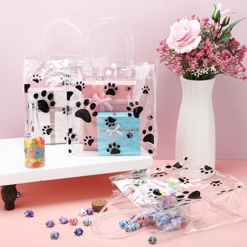Teling 20-Pack Clear Dog Paw Gift Bags with Handles