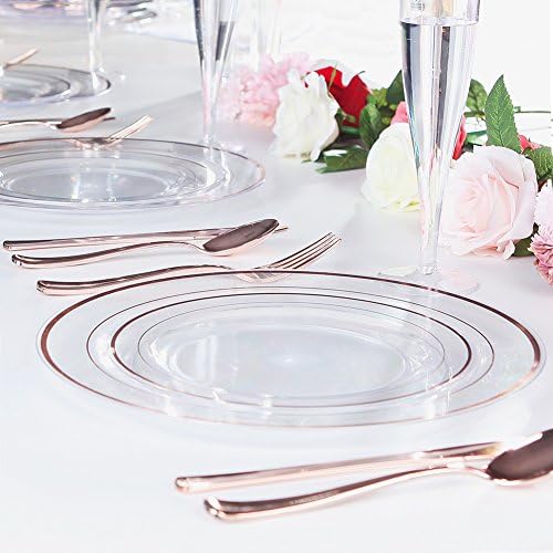 I00000 60 Pcs Rose Gold Plastic Plates Set