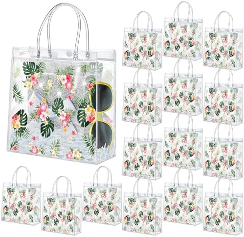 Engrowtic 24 Pcs Hawaiian Clear Gift Bags with Handle