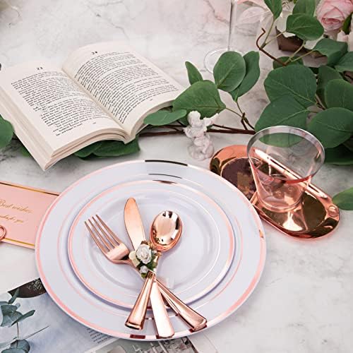 WELLIFE 350 Pieces Rose Gold Plastic Dinnerware Set