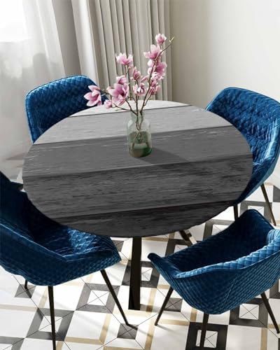 Grey Farmhouse Round Waterproof Table Cover with Elastic