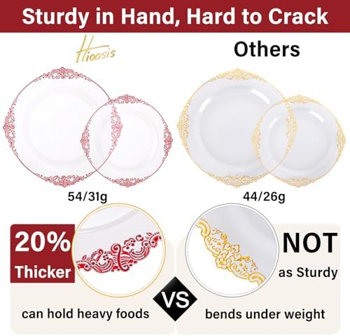 Hioasis 350pcs Clear Red Plates for 50 Guests
