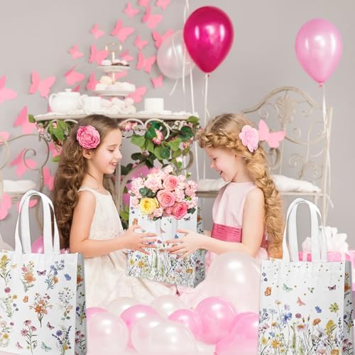 Delaimastor 20pcs Wildflower Gift Bags Reusable Tote Bags with Handles