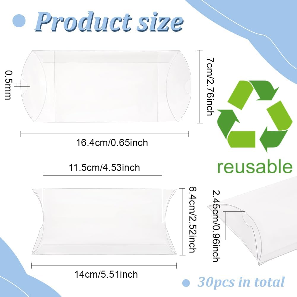 BENECREAT 30 Pack Clear Plastic Pillow Favor Box