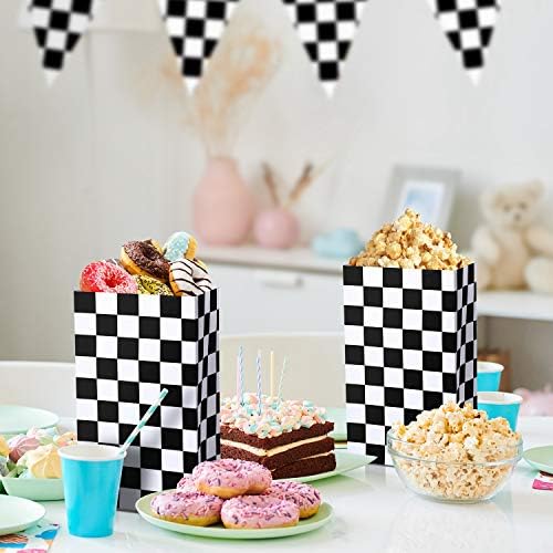 28 Pack Checkered Racing Treat Bags for Birthday Parties