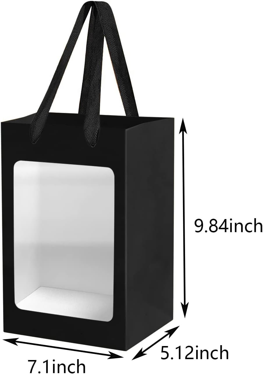 12 Pcs Black Kraft Paper Gift Bags with Window Handles