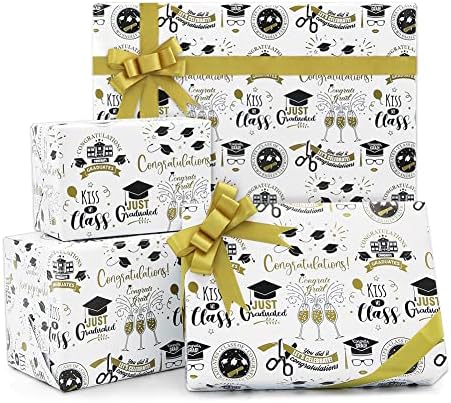 2025 Graduation Wrapping Paper Set 6 Sheets With Gold Ribbon