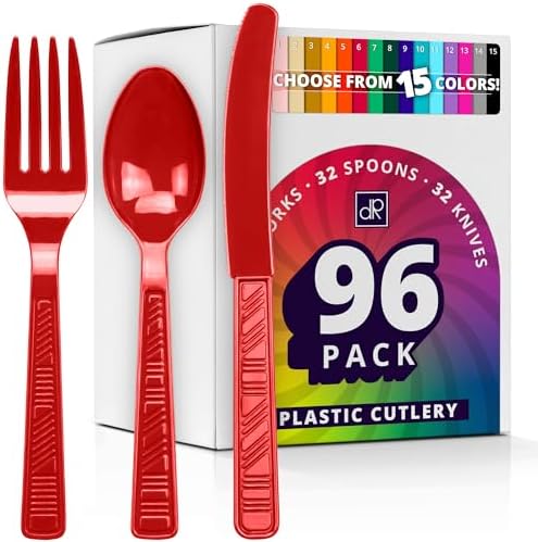 DecorRack Plastic Cutlery Set Red 96 Pieces