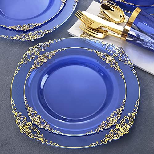 Nervure 175PCS Clear Blue Plastic Plates Set