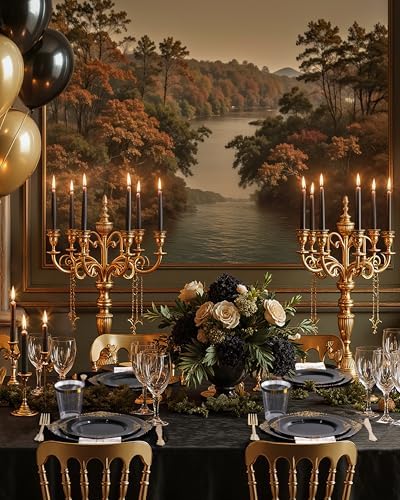 Nervure 350PCS Black Plastic Plates Set for 50 Guests