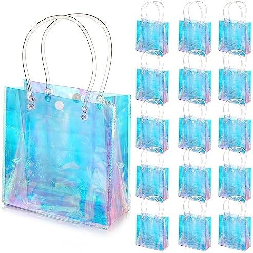 Sherr 16 Pcs Iridescent Clear Gift Bags with Handles