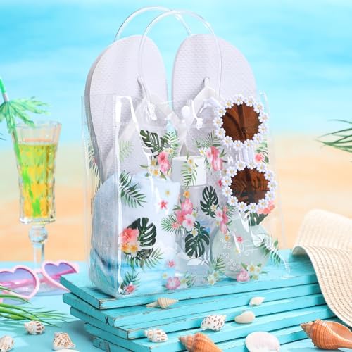 Engrowtic 24 Pcs Hawaiian Clear Gift Bags with Handle