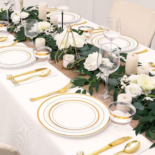 350-Piece Gold Rim Plastic Dinnerware Set for 50 Guests