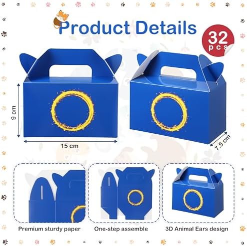 32 Pcs Dark Blue Hedgehog Party Favor Boxes with Handles