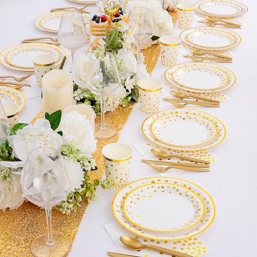 Supernal 350pcs White and Gold Party Supplies for 50 Guests