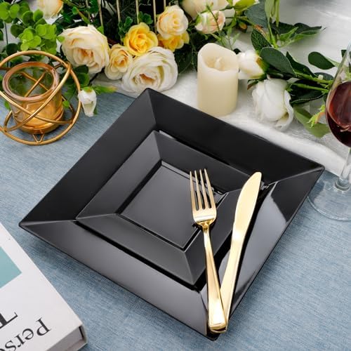 Liacere 100PCS Black Plastic Plates Set
