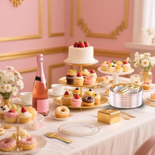 DaYammi 240Pcs Gold Appetizer Plates with Forks for Party and Wedding