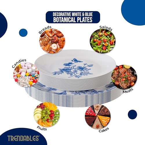 Trendables Blue Floral Plastic Plates 40 Pcs Set