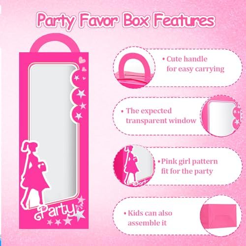 Xiamoor 12 Pack Hot Pink Girl Party Favor Boxes