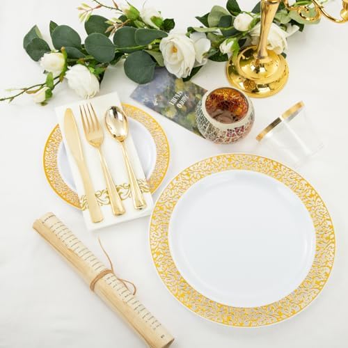 WELLIFE 350Pcs Gold Dinnerware Set for Parties