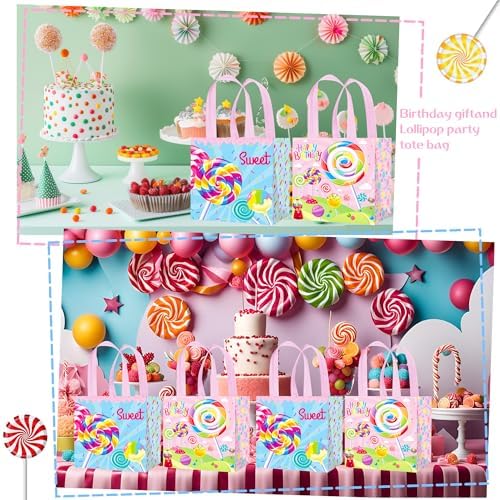 Umoni Candyland Party Goodie Bags 12Pcs Lollipop Treat Tote Bags With Handles