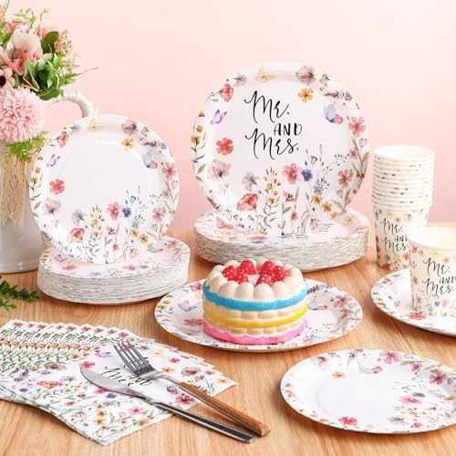 Zhehao 250 Pcs Mr And Mrs Bridal Shower Plates Napkins Set