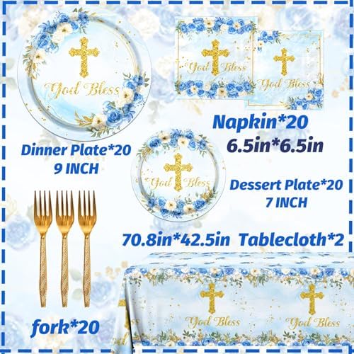 God Bless Plates Napkins Baptism Communion Party Tableware Set