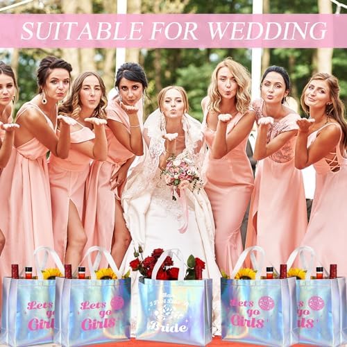Cindeer 12 Pcs Lets Go Girls Bridesmaid Bags Holographic