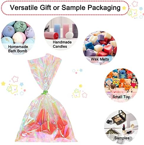 HRX Package 120pcs Iridescent Cellophane Treat Bags with Ties