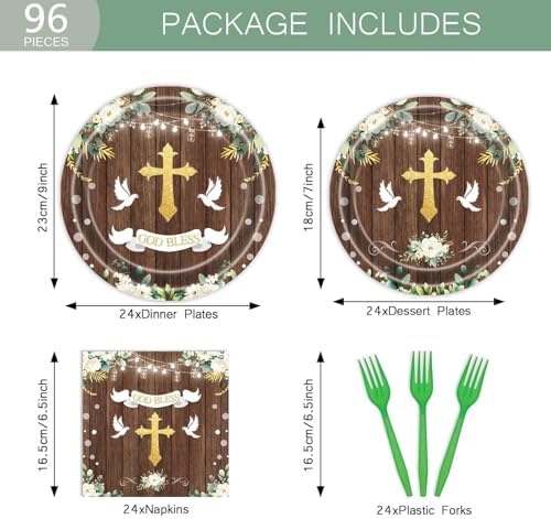 96Pcs God Bless Party Supplies Plates Set for 24 Guests