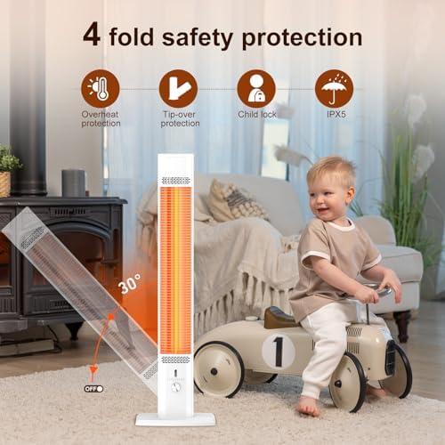 BIESQYA 1500W Infrared Patio Heater with Remote and 9 Heat Levels
