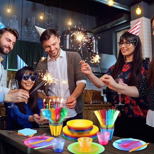 252 PCS Neon Party Supplies Set for 36 Guests