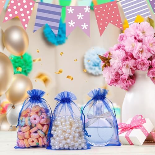 Hopttreely 100pcs Royal Blue Organza Gift Bags for Christmas Party