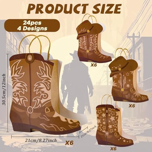 24Pcs Western Cowboy Boot Gift Bags with Handles for Parties