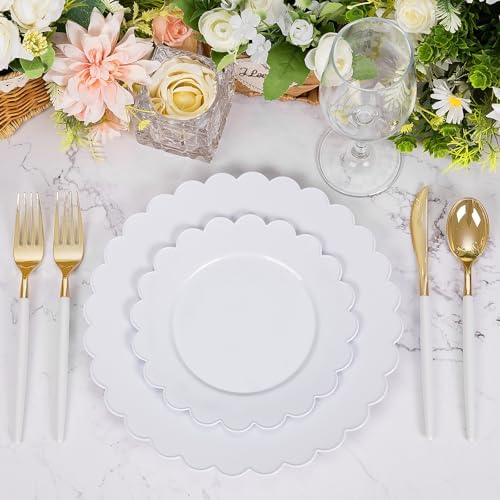 Supernal 100pcs White Plastic Plates for Birthday Wedding Parties